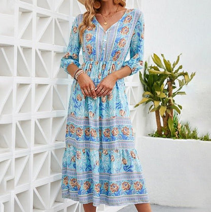 Vacation Paisley Tiered Maxi Dress with Adjustable Waist | Mira 1
