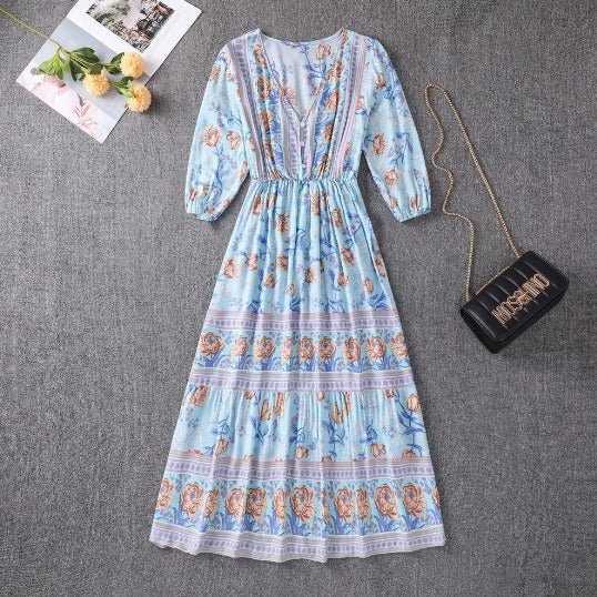 Vacation Paisley Tiered Maxi Dress with Adjustable Waist | Mira 2