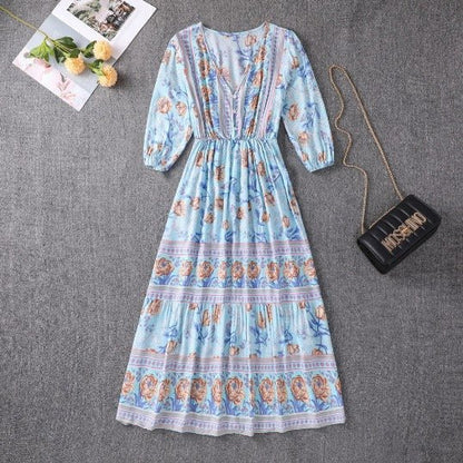 Vacation Paisley Tiered Maxi Dress with Adjustable Waist | Mira 2