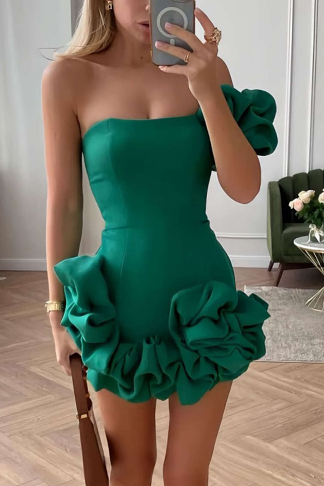 Valeria | Womens Party One Shoulder Ruffle Fitted Mini Dress 1