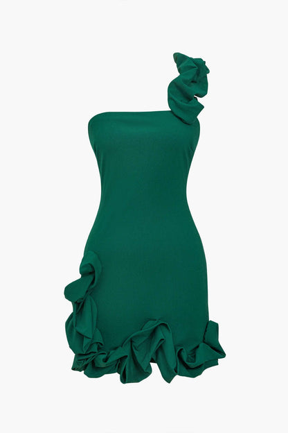 Valeria | Womens Party One Shoulder Ruffle Fitted Mini Dress 3