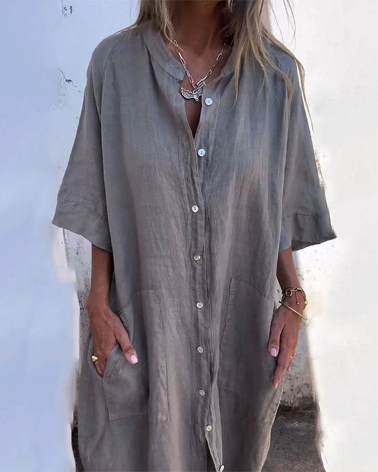 Valerie™ | Womens Summer Holiday Chiffon Shirt Collar Short Sleeve Relaxed Fit Flowy Drape Mini Dress 1