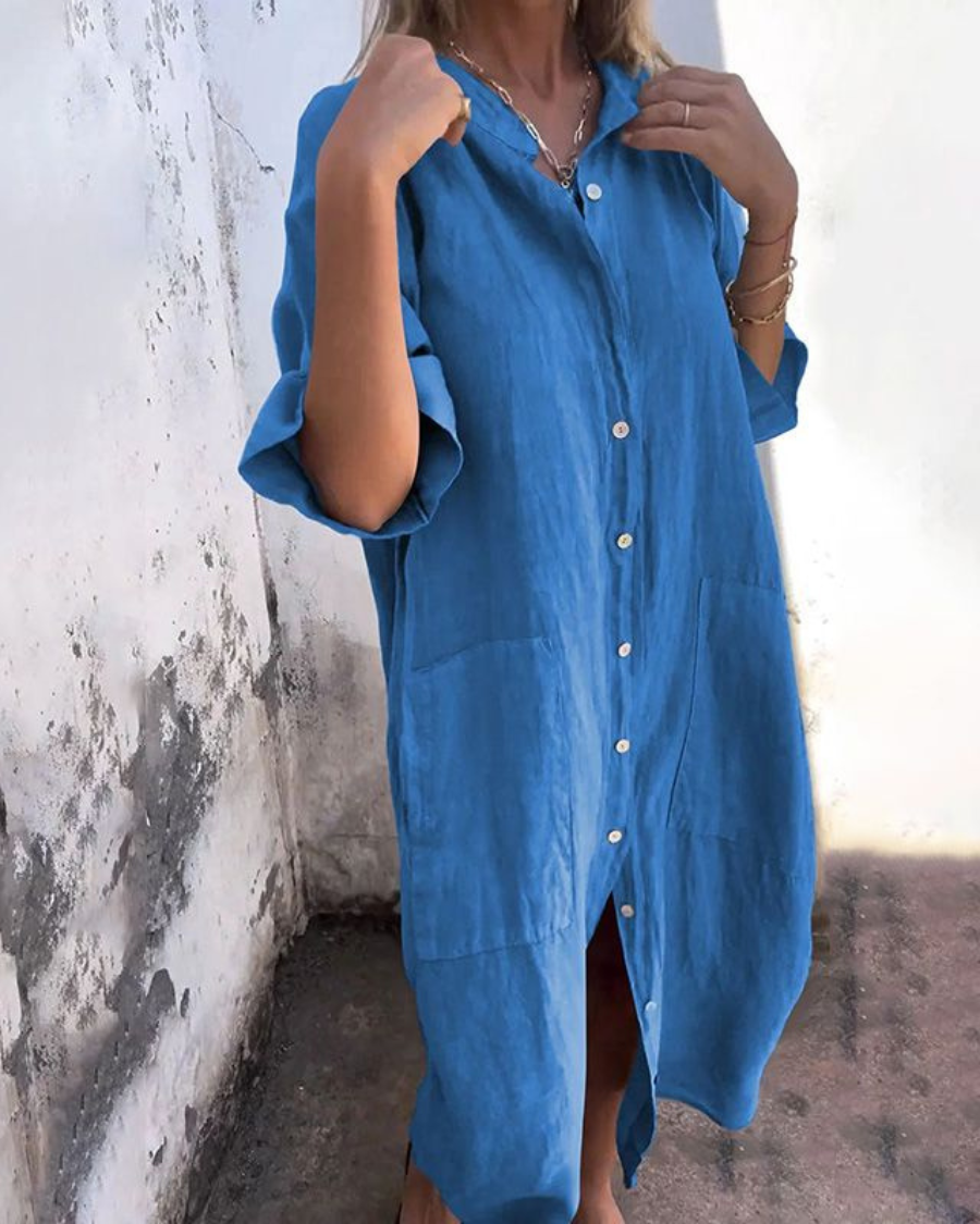 Valerie™ | Womens Summer Holiday Chiffon Shirt Collar Short Sleeve Relaxed Fit Flowy Drape Mini Dress 3