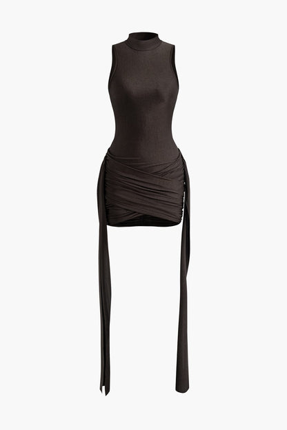 Vera | Womens Evening High Neck Bodycon Asymmetrical Draping Mini Dress 1