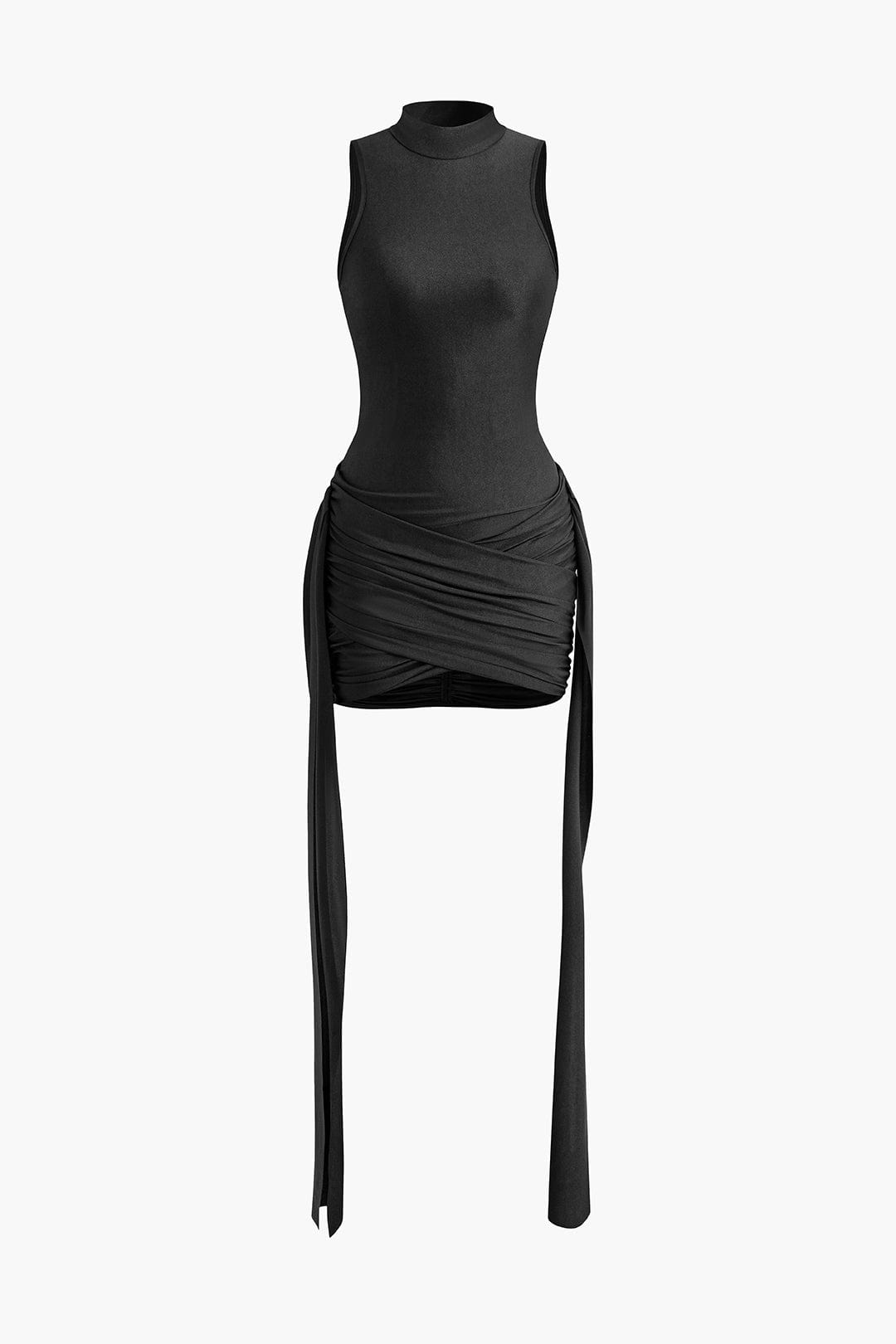 Vera | Womens Evening High Neck Bodycon Asymmetrical Draping Mini Dress 3