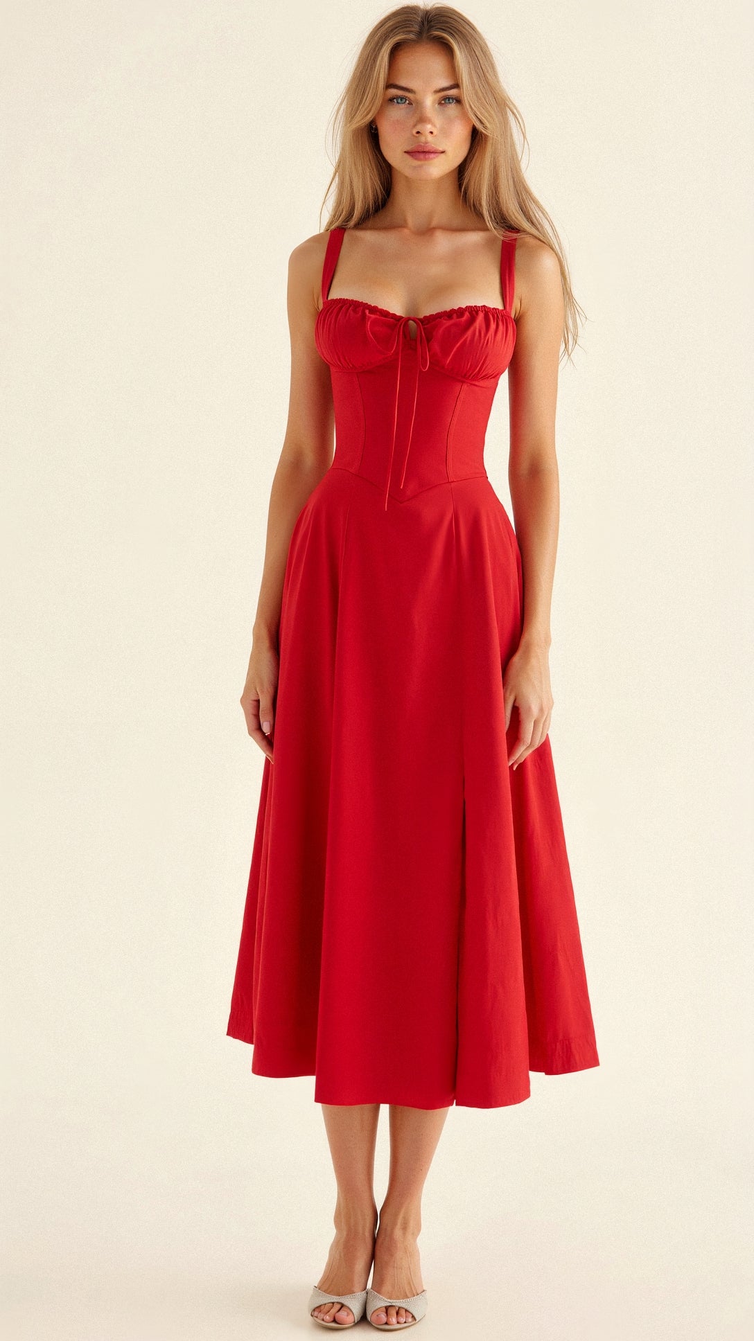 Wedding Guest A-Line Bustier Side Slit Maxi Dress | Alina 11