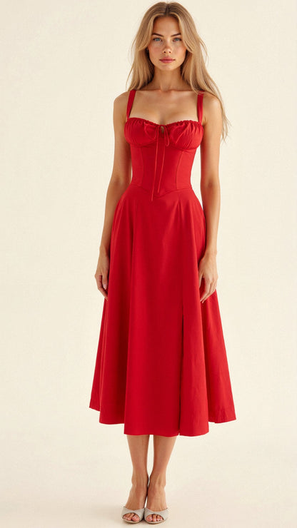 Wedding Guest A-Line Bustier Side Slit Maxi Dress | Alina 11