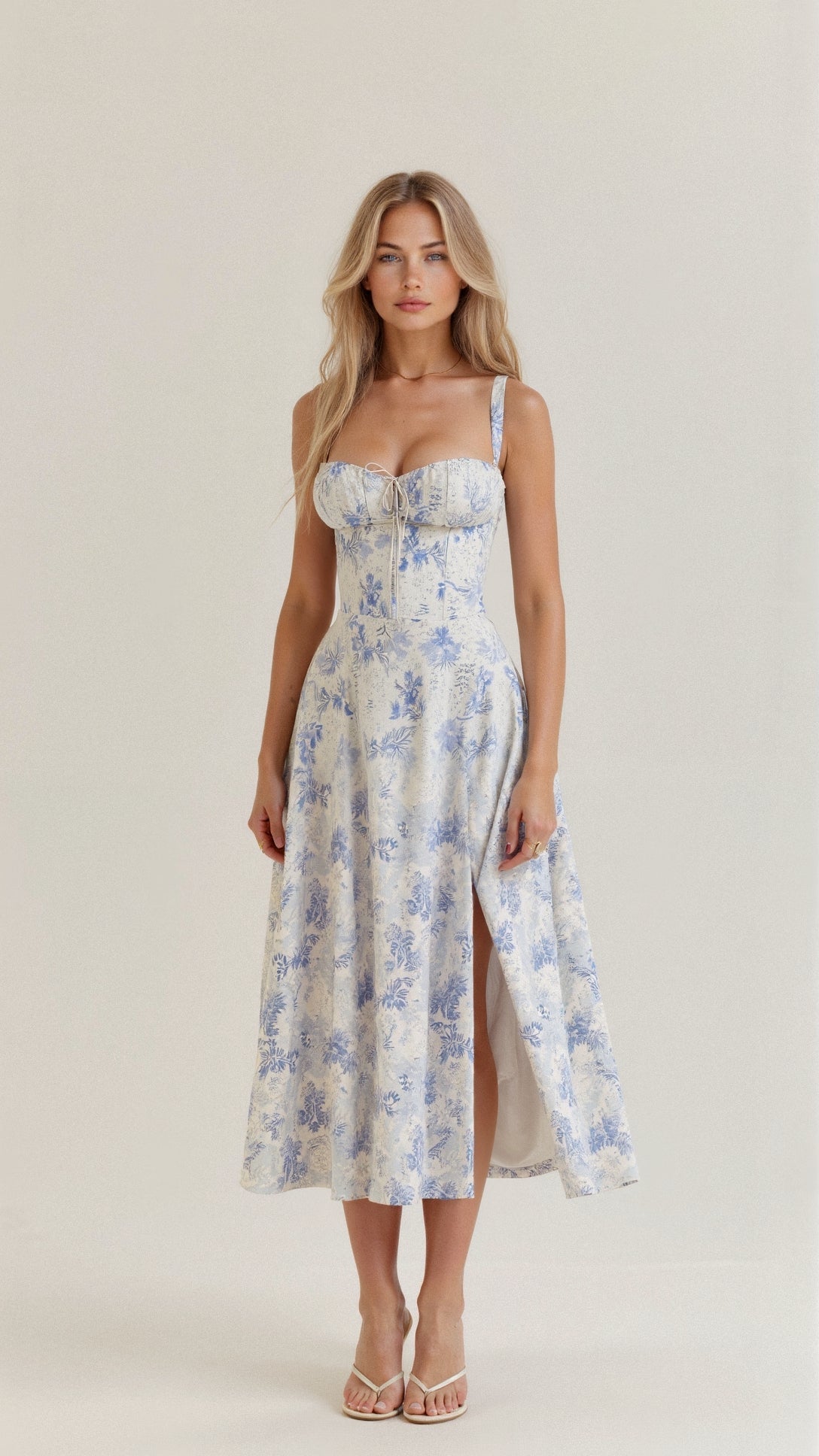 Wedding Guest A-Line Bustier Side Slit Maxi Dress | Alina 7
