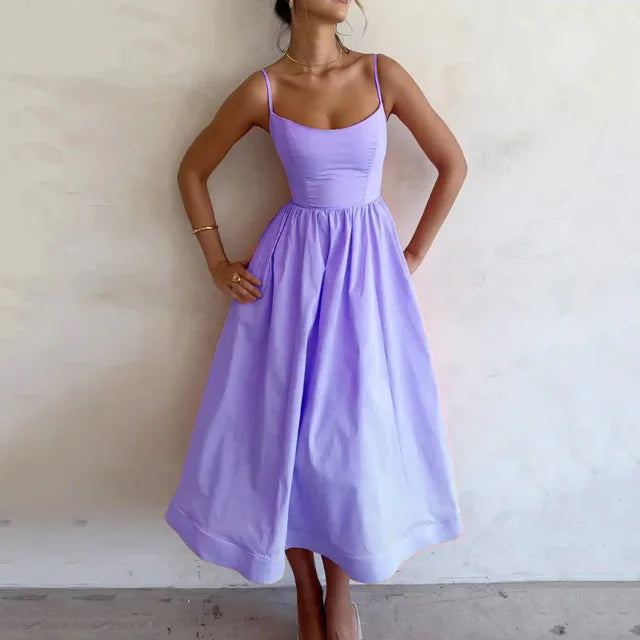 Wedding Guest Chiffon Scoop Neck Fitted Midi Dress | Mira 3