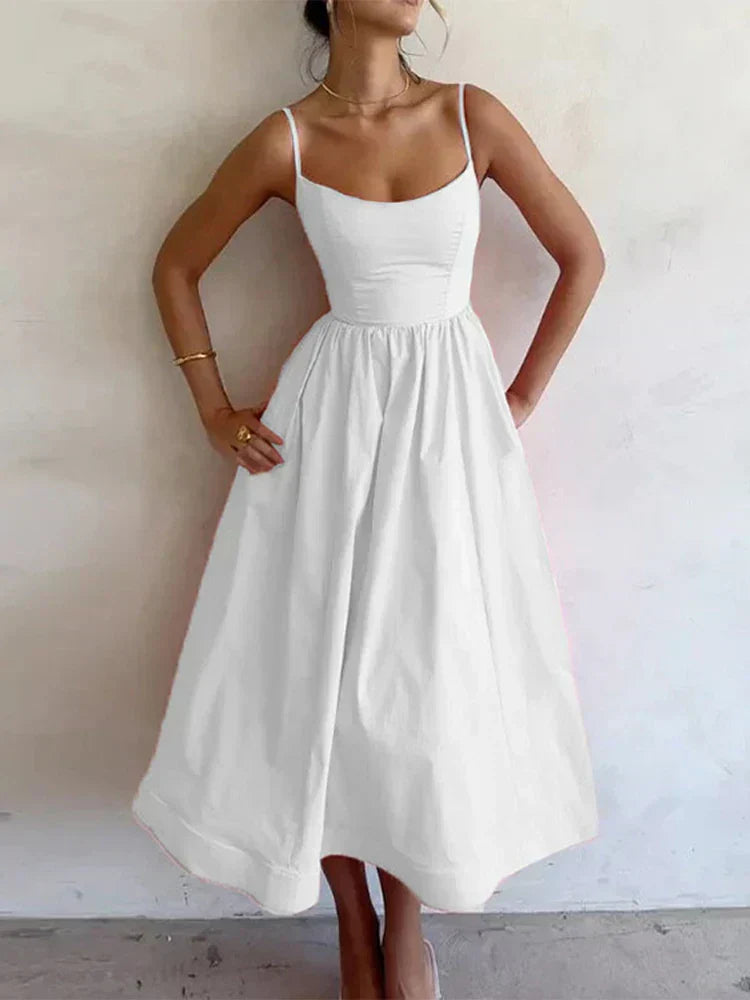 Wedding Guest Chiffon Scoop Neck Fitted Midi Dress | Mira 4