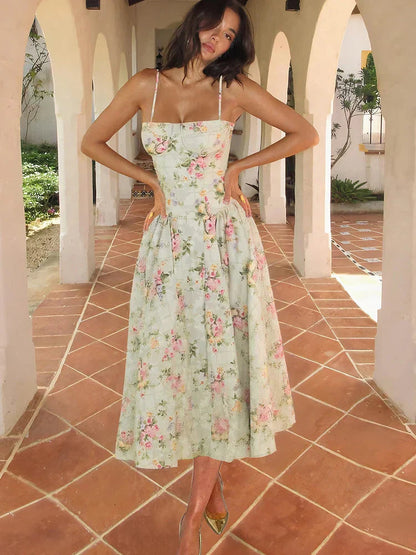Wedding Guest Floral Strap Midi Dress | Riley 1
