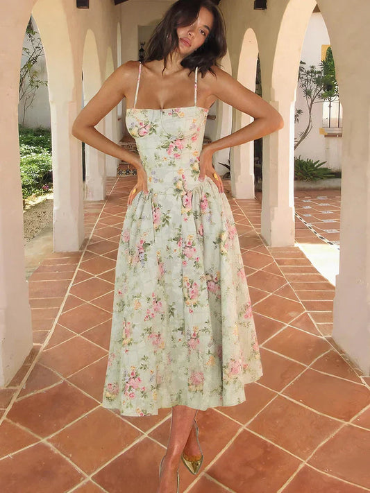 Wedding Guest Floral Strap Midi Dress | Riley 1