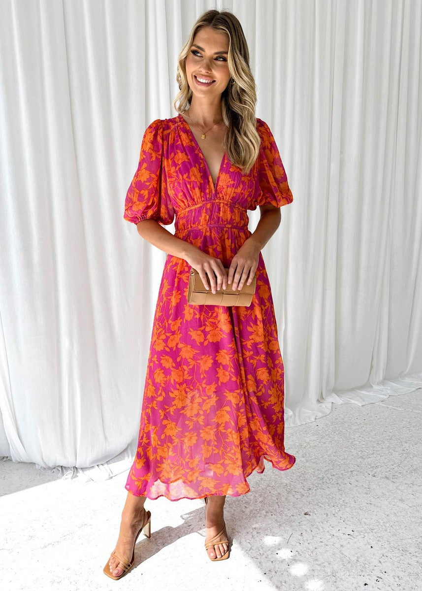 Wedding Guest Floral V-Neck Maxi Dress | Rose 2