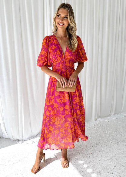 Wedding Guest Floral V-Neck Maxi Dress | Rose 2