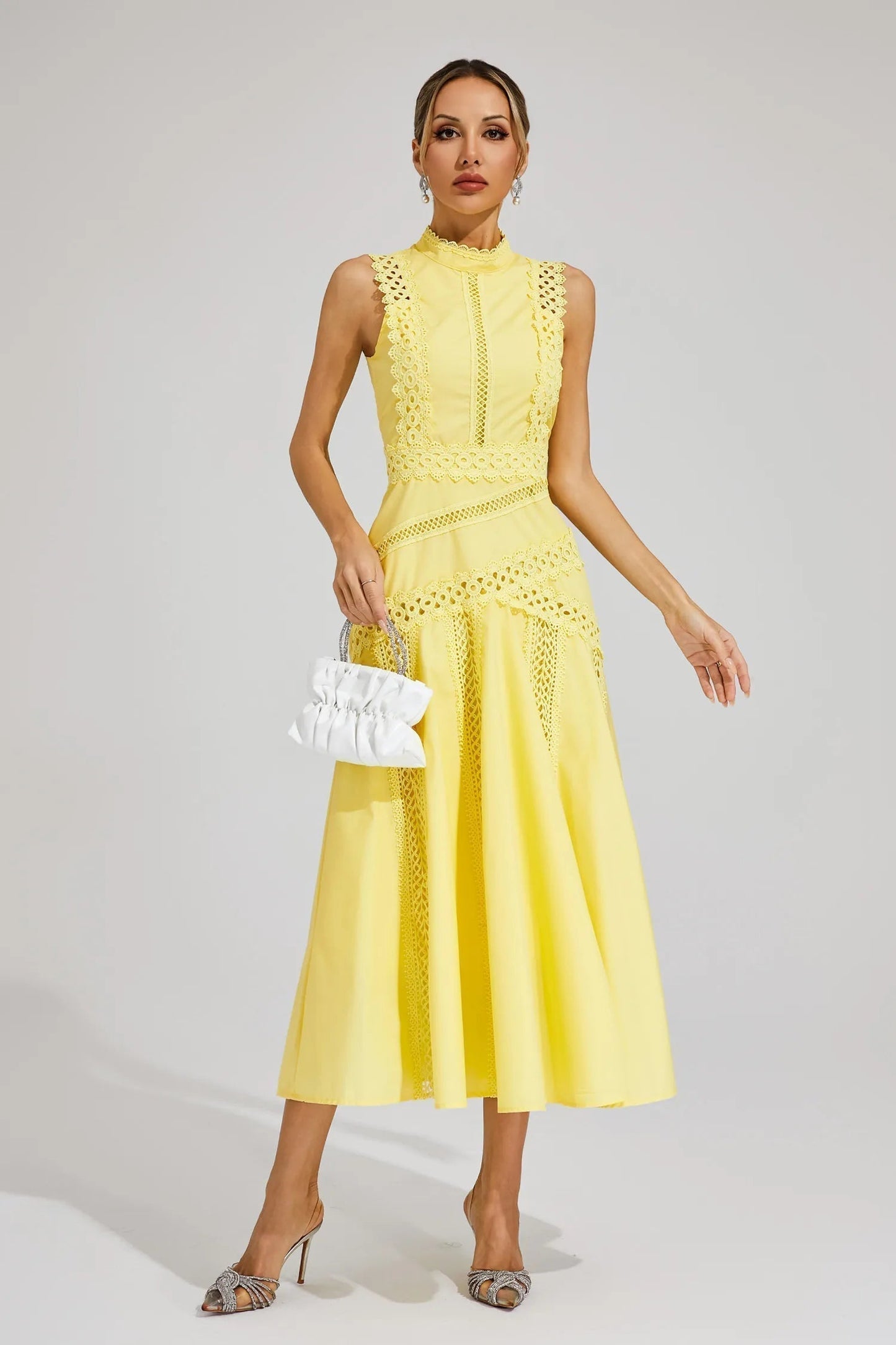 Wedding Guest Lace Midi Sleeveless Elegant Dress | Mira 3