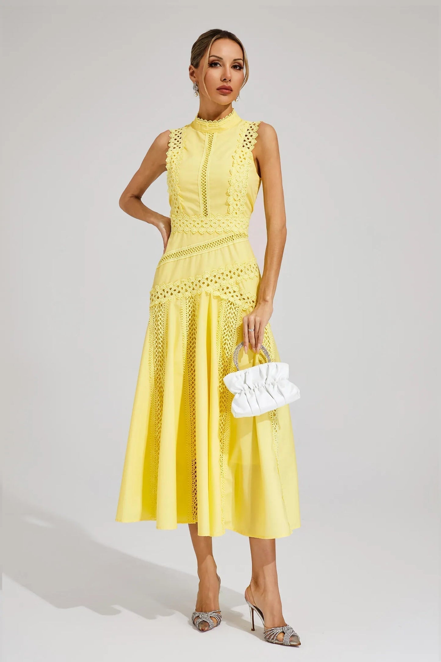 Wedding Guest Lace Midi Sleeveless Elegant Dress | Mira 5
