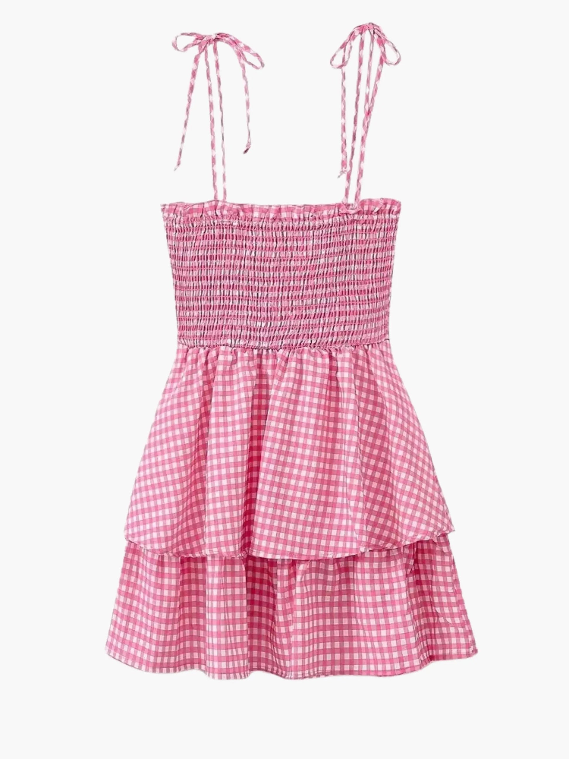 Wibke | Womens Summer Spaghetti Strap Flounce Skirt Checked Mini Dress 1