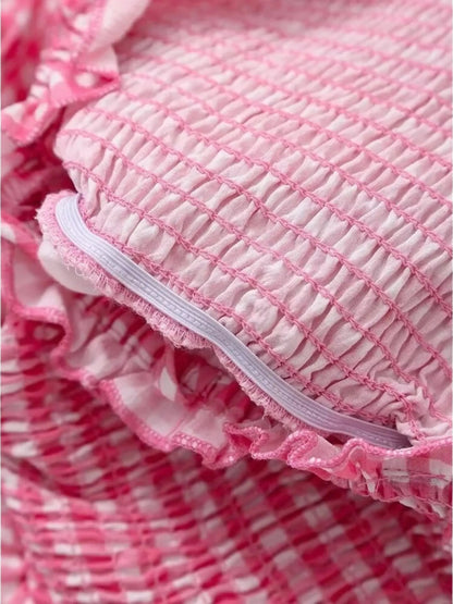 Wibke | Womens Summer Spaghetti Strap Flounce Skirt Checked Mini Dress 6