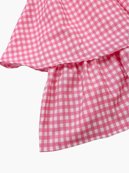 Wibke | Womens Summer Spaghetti Strap Flounce Skirt Checked Mini Dress 7