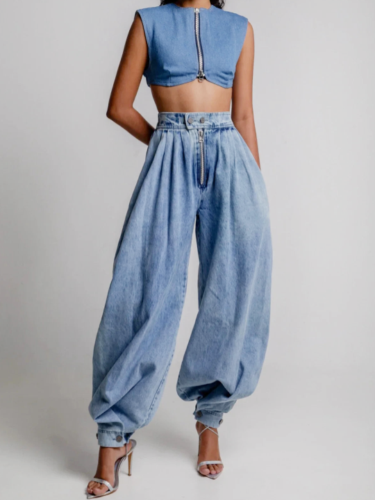 Elara | Women High Waist Wide Leg Relaxed Fit Soft Stretch Denim Pants 3