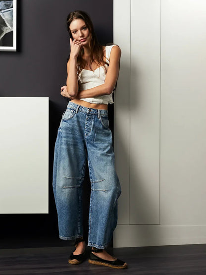 Elara | Women Mid Rise Wide Leg Casual Fit Denim Everyday Pants 1