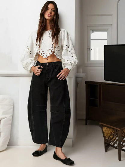 Elara | Women Mid Rise Wide Leg Casual Fit Denim Everyday Pants 2