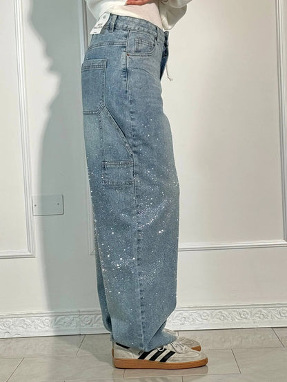 Sienna | Women High Waist Wide Leg Relaxed Fit Shiny Casual Jeans 8