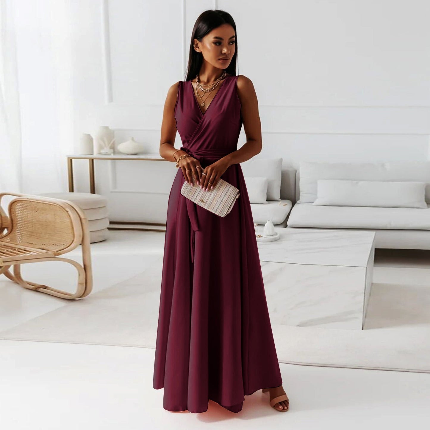 Elara | Women Maxi Dress Wrap Design Sleeveless Flattering Formal 2