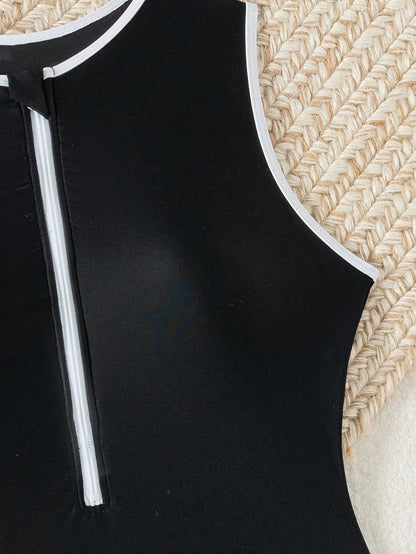 Zara | Womens Sporty Elegant High Neck Zipper Backless Tummy Control One-Piece Swimsuit 6