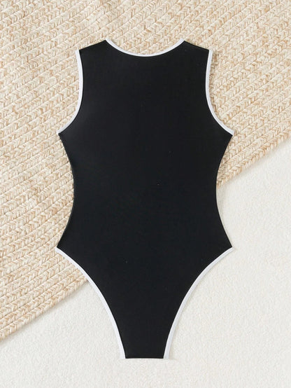 Zara | Womens Sporty Elegant High Neck Zipper Backless Tummy Control One-Piece Swimsuit 8