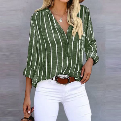 Zoe | Womens Casual Relaxed Fit Vertical Stripe Long Sleeve Button Down Top 4