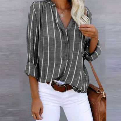Zoe | Womens Casual Relaxed Fit Vertical Stripe Long Sleeve Button Down Top 5