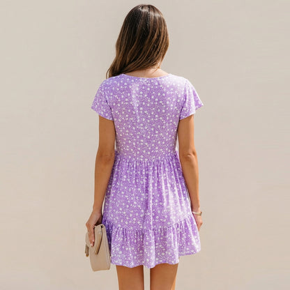 Maya | Womens Floral V-Neck Summer Mini Dress Elegant Button Down Boho Beach Babydoll Sunstyle 4