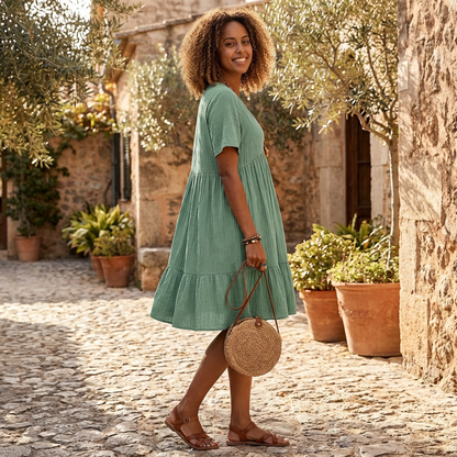 Liora | Women Midi Dress V Neck Flared Vintage Elegant Formal 4