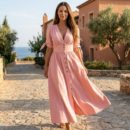Emily | Women Midi Dress Modern Cut Relaxed Fit Denim Look Casual 3