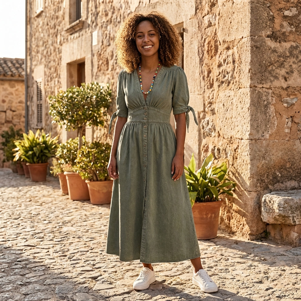 Emily | Women Midi Dress Modern Cut Relaxed Fit Denim Look Casual 9