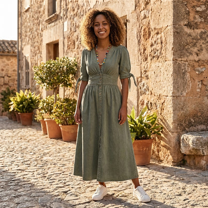 Emily | Women Midi Dress Modern Cut Relaxed Fit Denim Look Casual 9