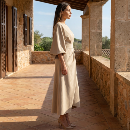 Liora | Women Midi Dress Cape Sleeve Relaxed Fit Belted Formal Wedding Guest 10