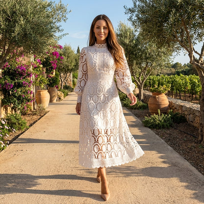 Liora | Women Midi Dress Lace Overlay Long Sleeve Elegant Wedding Guest 3