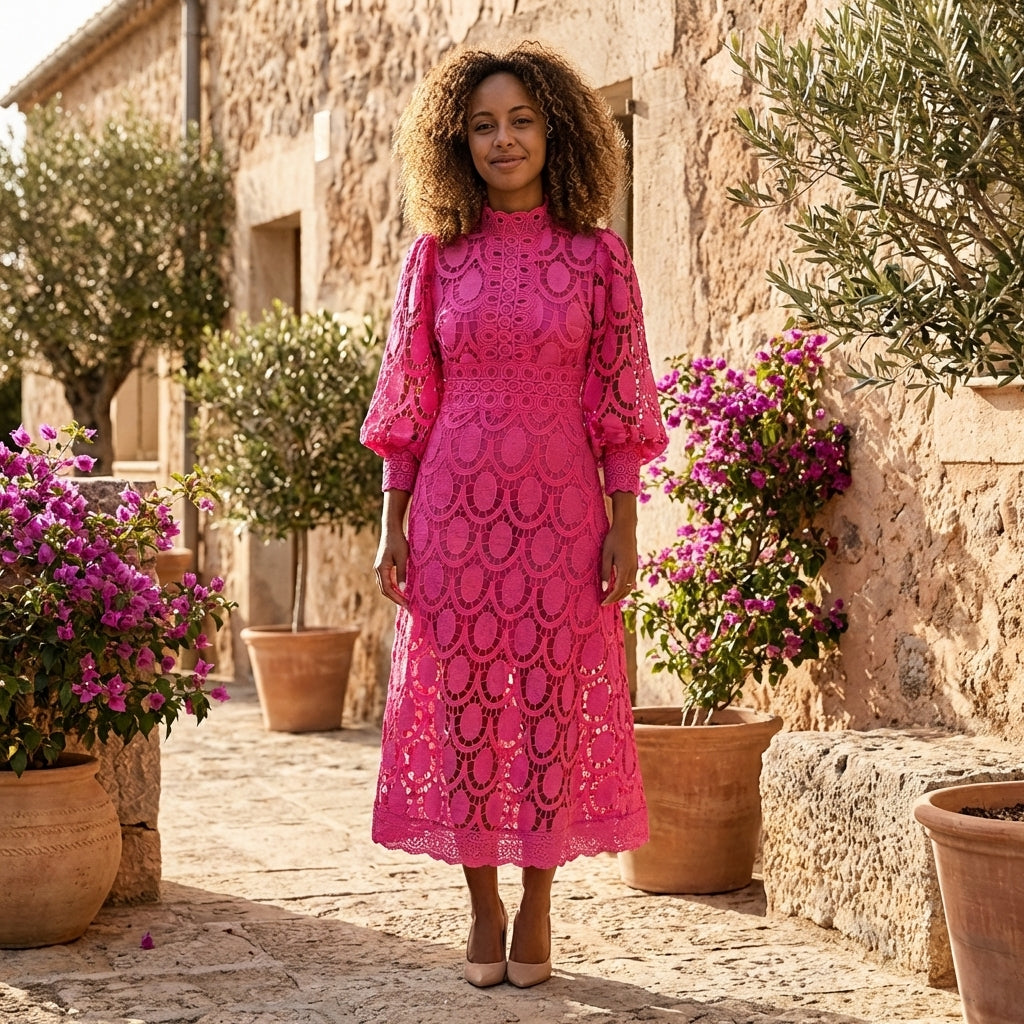 Liora | Women Midi Dress Lace Overlay Long Sleeve Elegant Wedding Guest 10