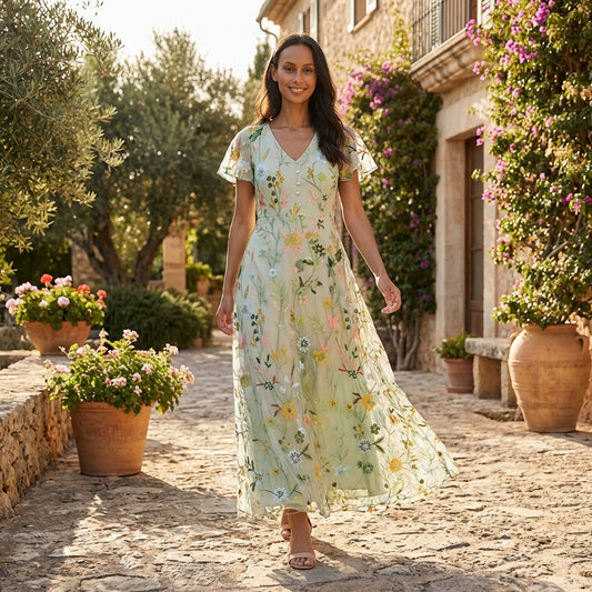 Liora | Women Maxi Dress V Neck Floral Print Sleeveless Casual 1