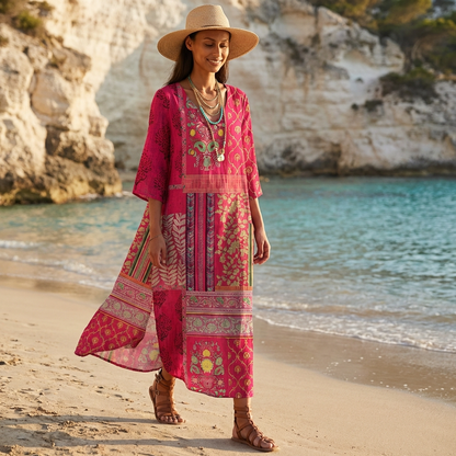 Liora | Women Maxi Dress Ethnic Bohemian Print Flowing Relaxed Fit 3