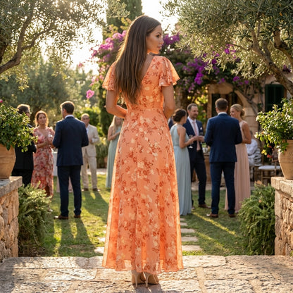 Liora | Womens Floral Maxi Dress Elegant Flutter Sleeve V-Neck Boho Flowy Wedding Guest Summer Beach 10
