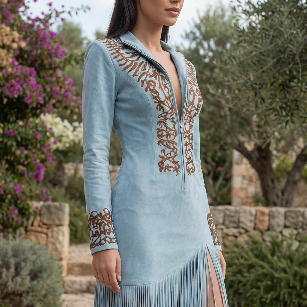 Liora | Women Maxi Dress Long Sleeve Fringe Detail Elegant 9