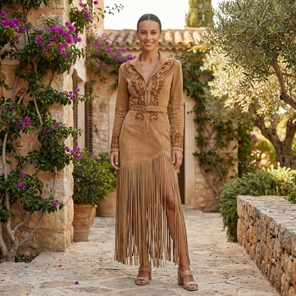 Liora | Women Maxi Dress Long Sleeve Fringe Detail Elegant 5