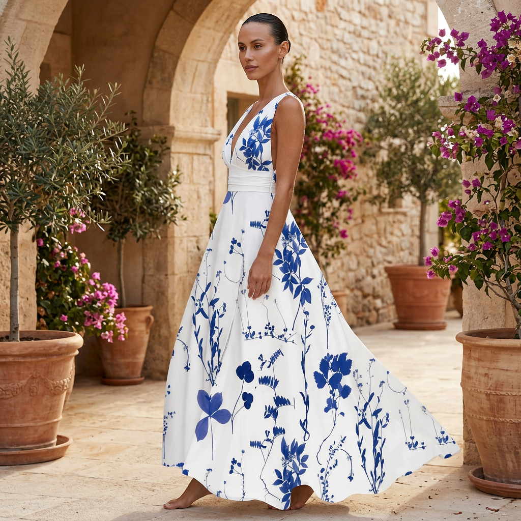 Liora | Women Maxi Dress V Neck Floral Print Sleeveless Evening 1