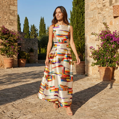 Liora | Women Maxi Dress Colorblock Flowing Silhouette Sleeveless Casual 5