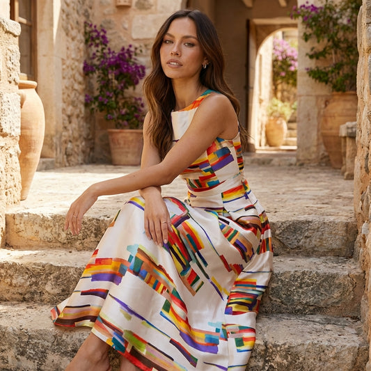 Liora | Women Maxi Dress Colorblock Flowing Silhouette Sleeveless Casual 1