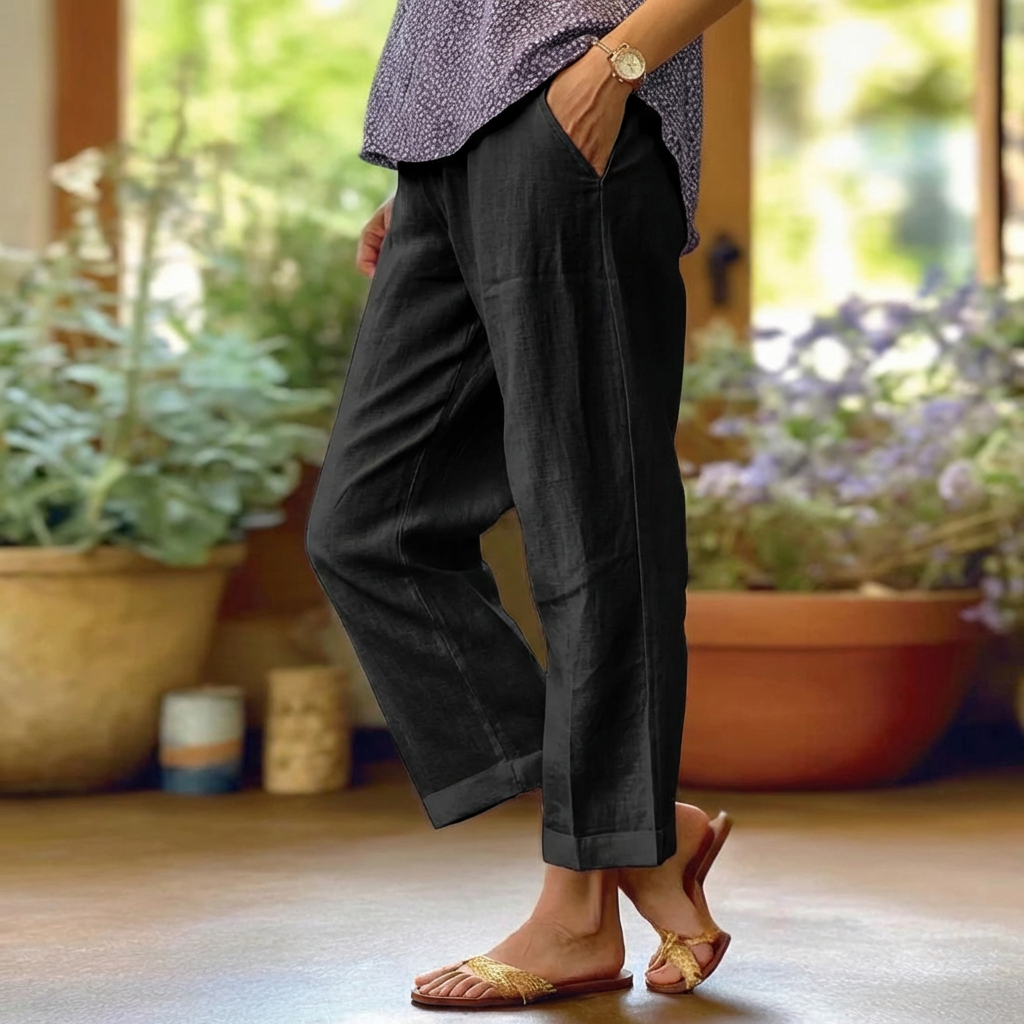 Freya | Women's Linen Look Wide Leg Pants Elegant High Waist Cropped Palazzo Trousers Casual Boho Summer Bottoms