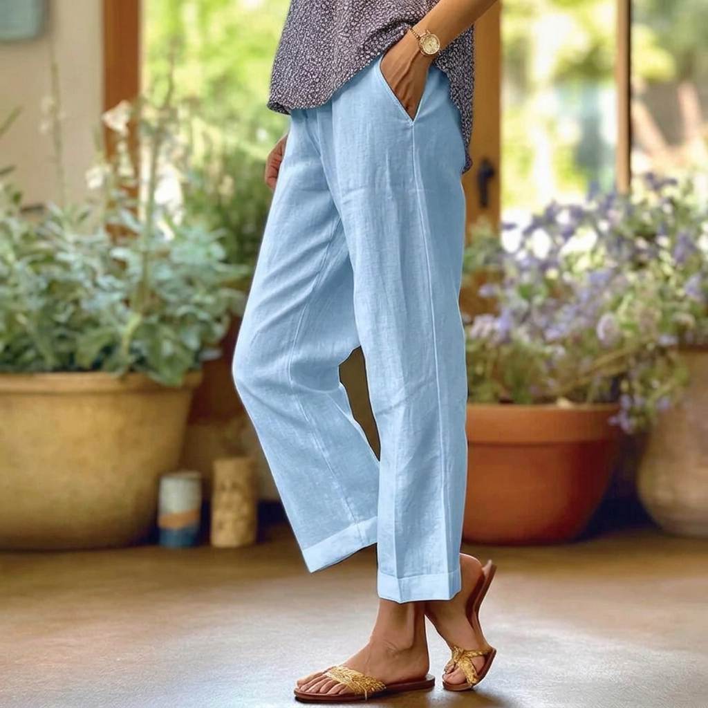 Freya | Women's Linen Look Wide Leg Pants Elegant High Waist Cropped Palazzo Trousers Casual Boho Summer Bottoms